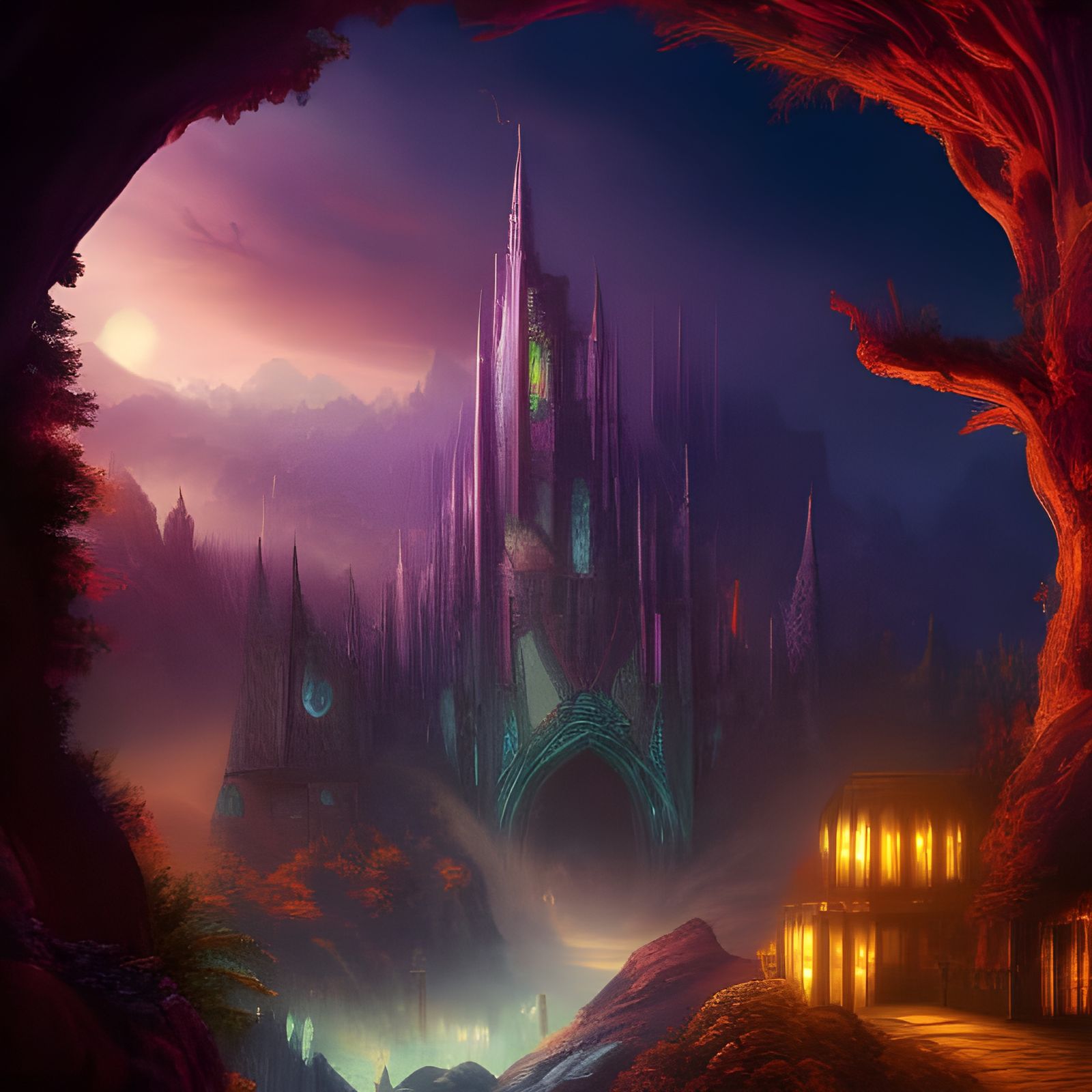 Stained Glass Faery Castle Digital Art