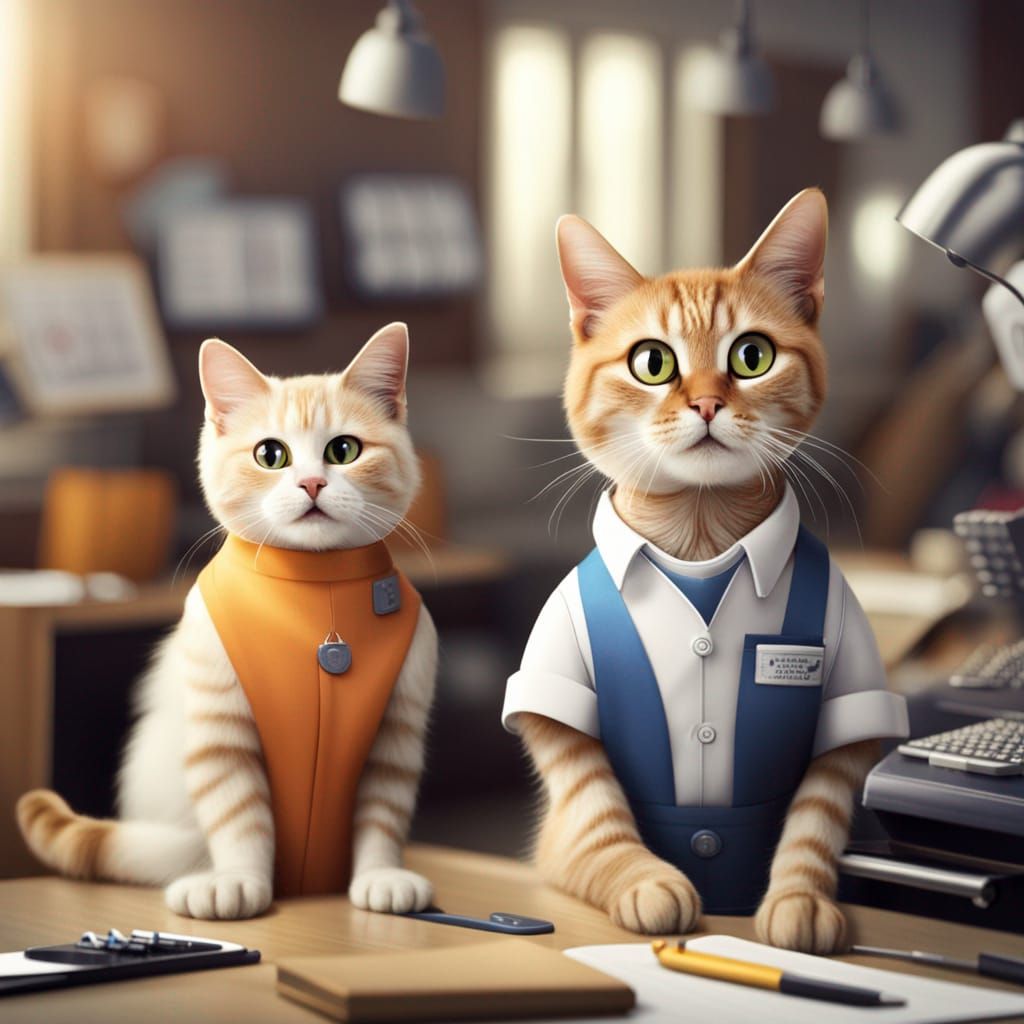 imagine a world where cats take on human jobs! Cats running a business, saving lives, or pursuing creative endeavors