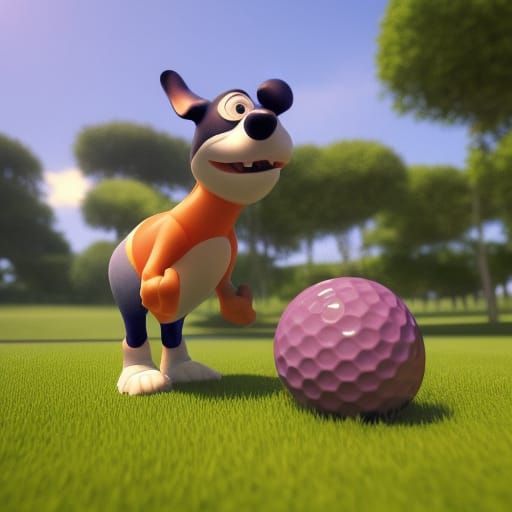 Dogs Playing Golf as 3D Digital Art