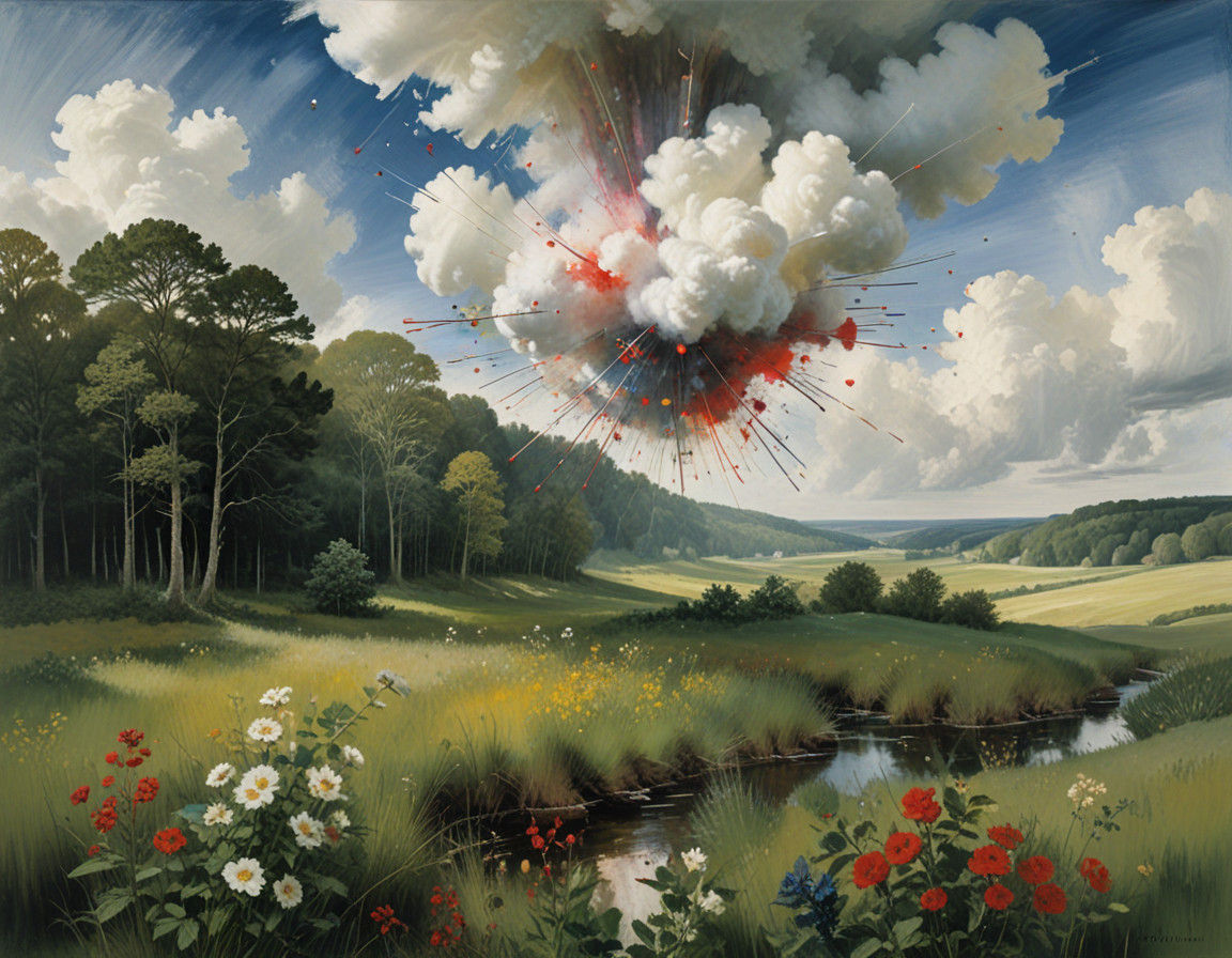 Rubble and Order Collide in a Surreal Landscape