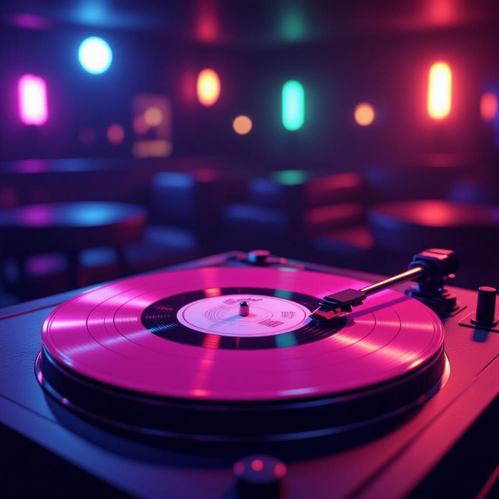 Pink Vinyl Record on Player in Club Venue 3D Render