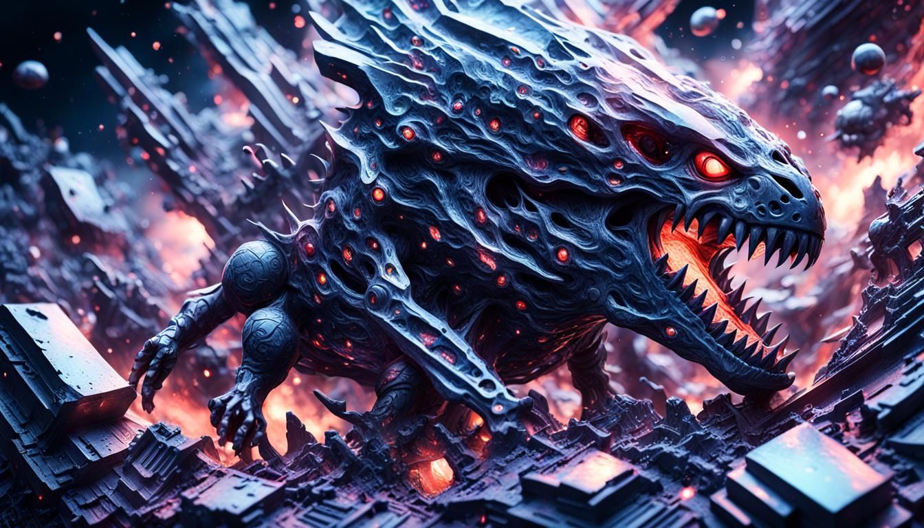 Ethereal Space Monster Attacks Spaceships in Cosmic Storm