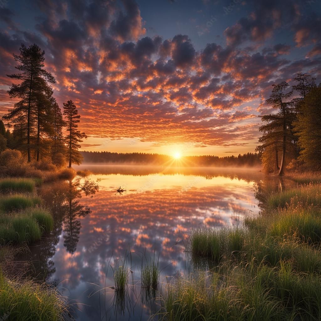 Magical Sunrise Over Lake in High Resolution