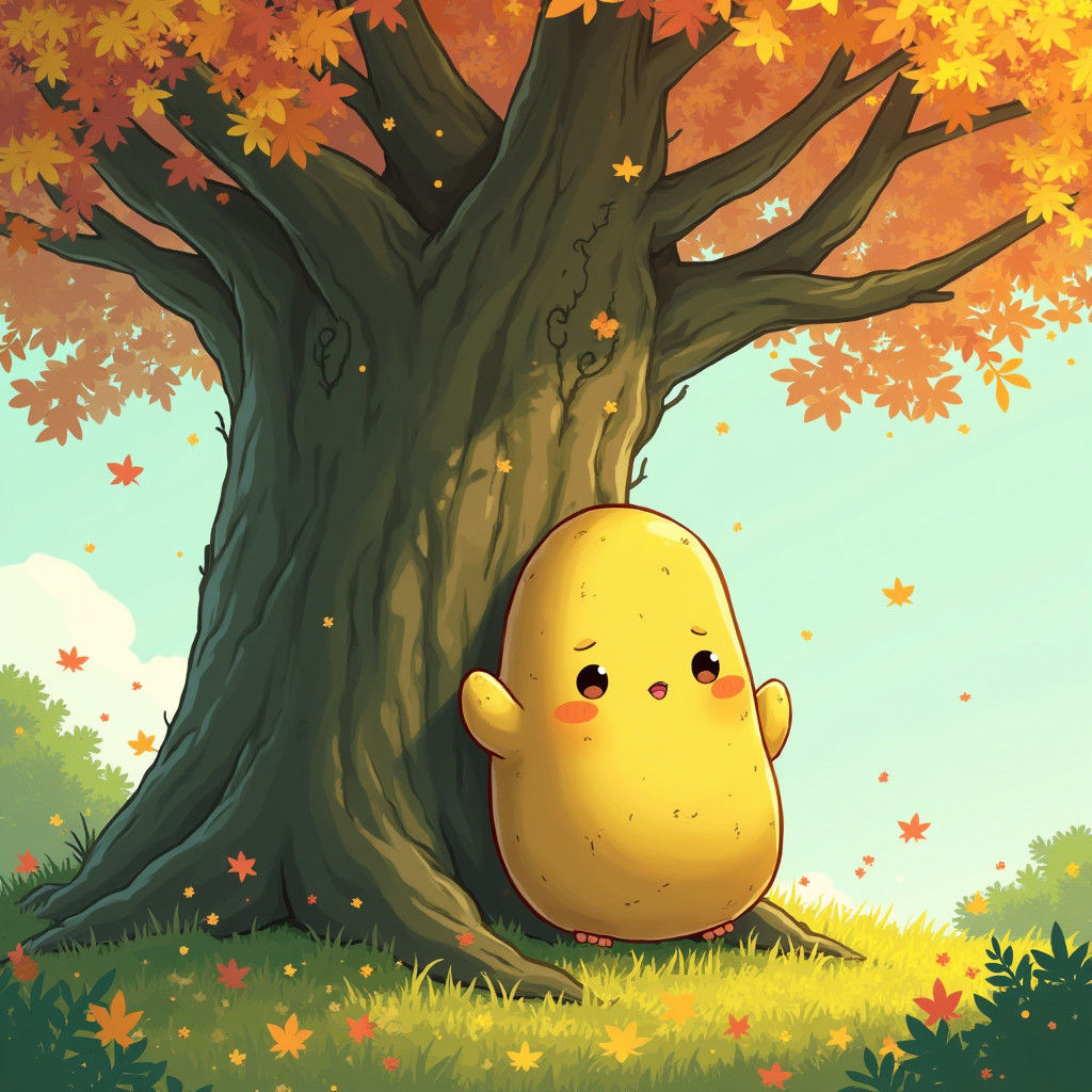 Potato Hugging Tree in Anime Style