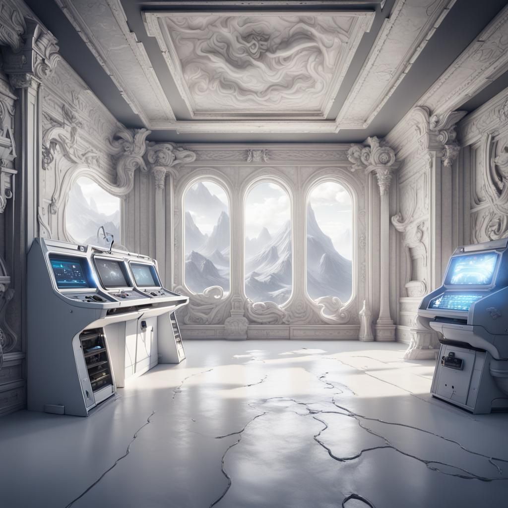 Large White Video Game Room in Detailed Matte Style