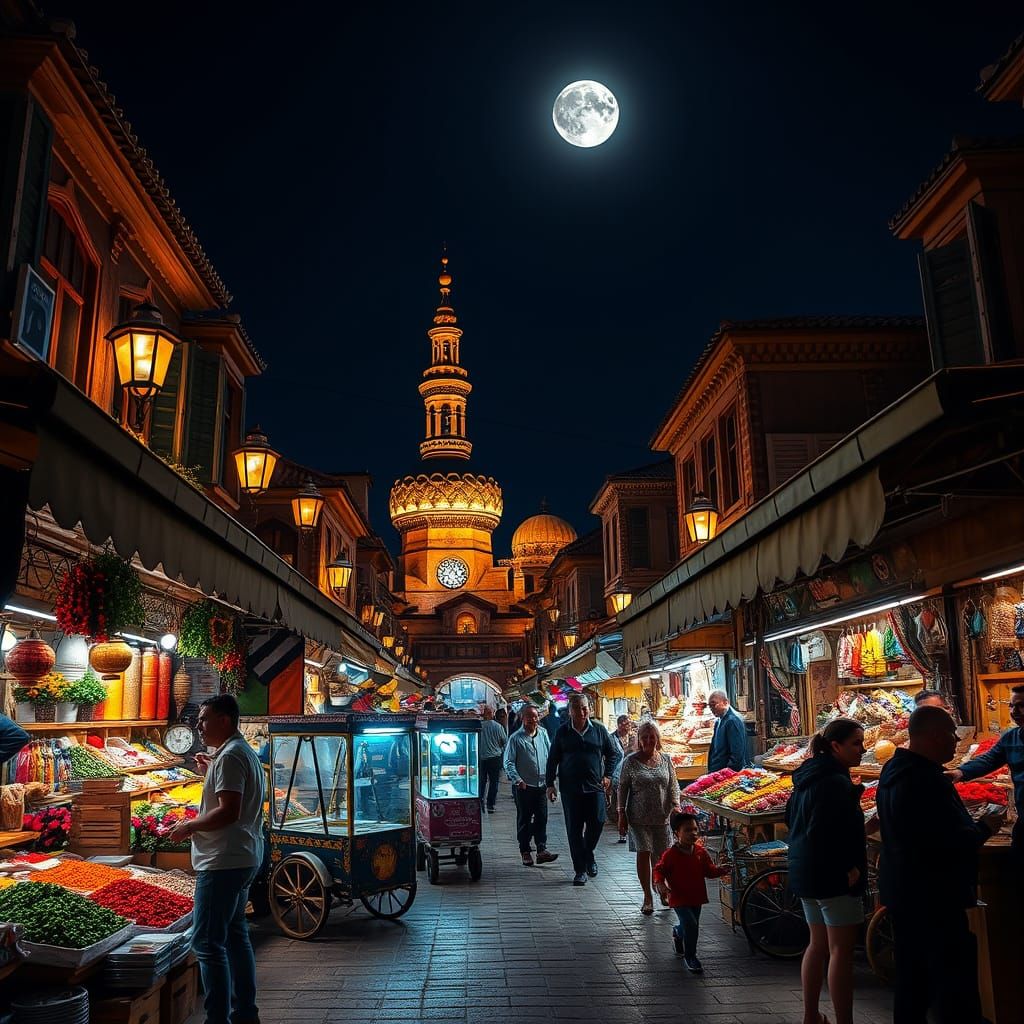 Vibrant Night Bazaar in Oriental Style