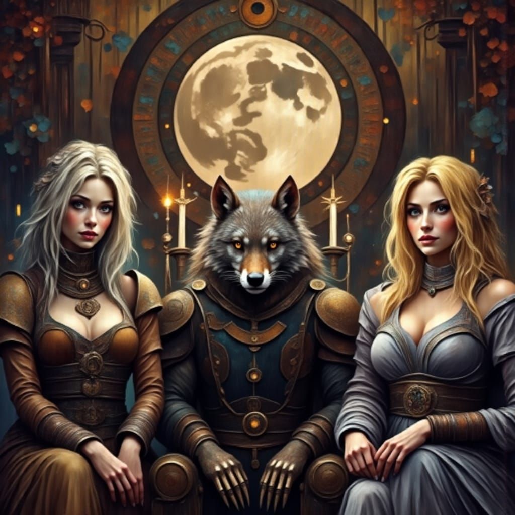 Werewolf council 🐺👸🏼🫅🗣<lora:ROUGH DIAMOND:1.0>