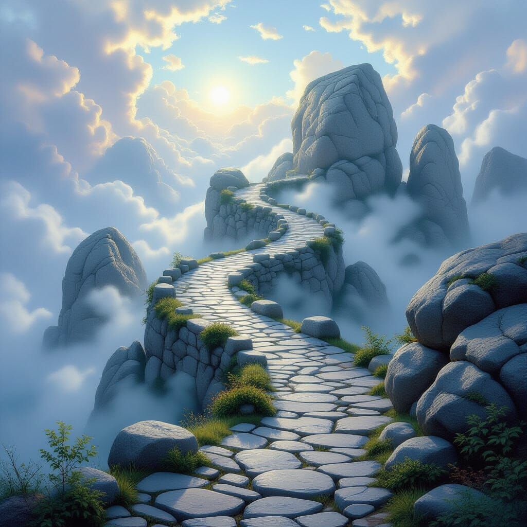 Ethereal Stone Path Ascending into the Sky