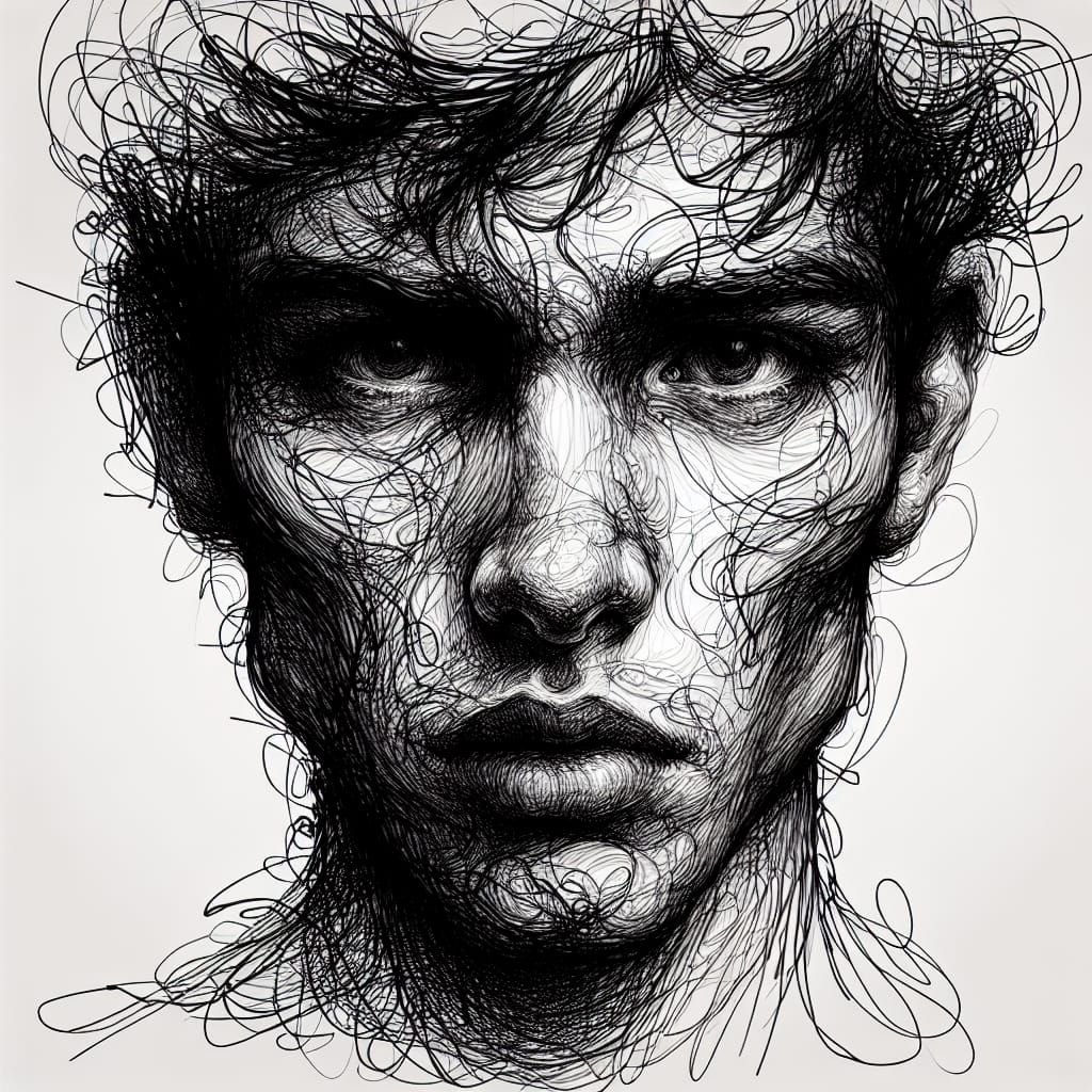 Passionate Portrait in Ink Scribble Style