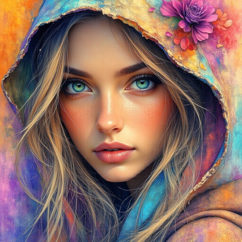 Portrait of a Beautiful Woman in Bohemian Style