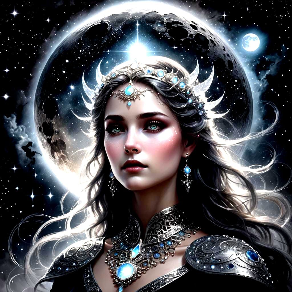 Selene, Moon Goddess, Blessing Earth with Light