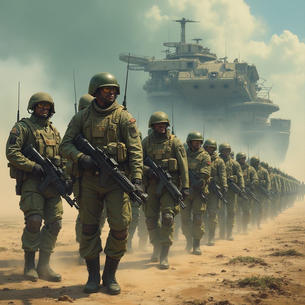 Soldiers in Dystopian Battlefield Formation