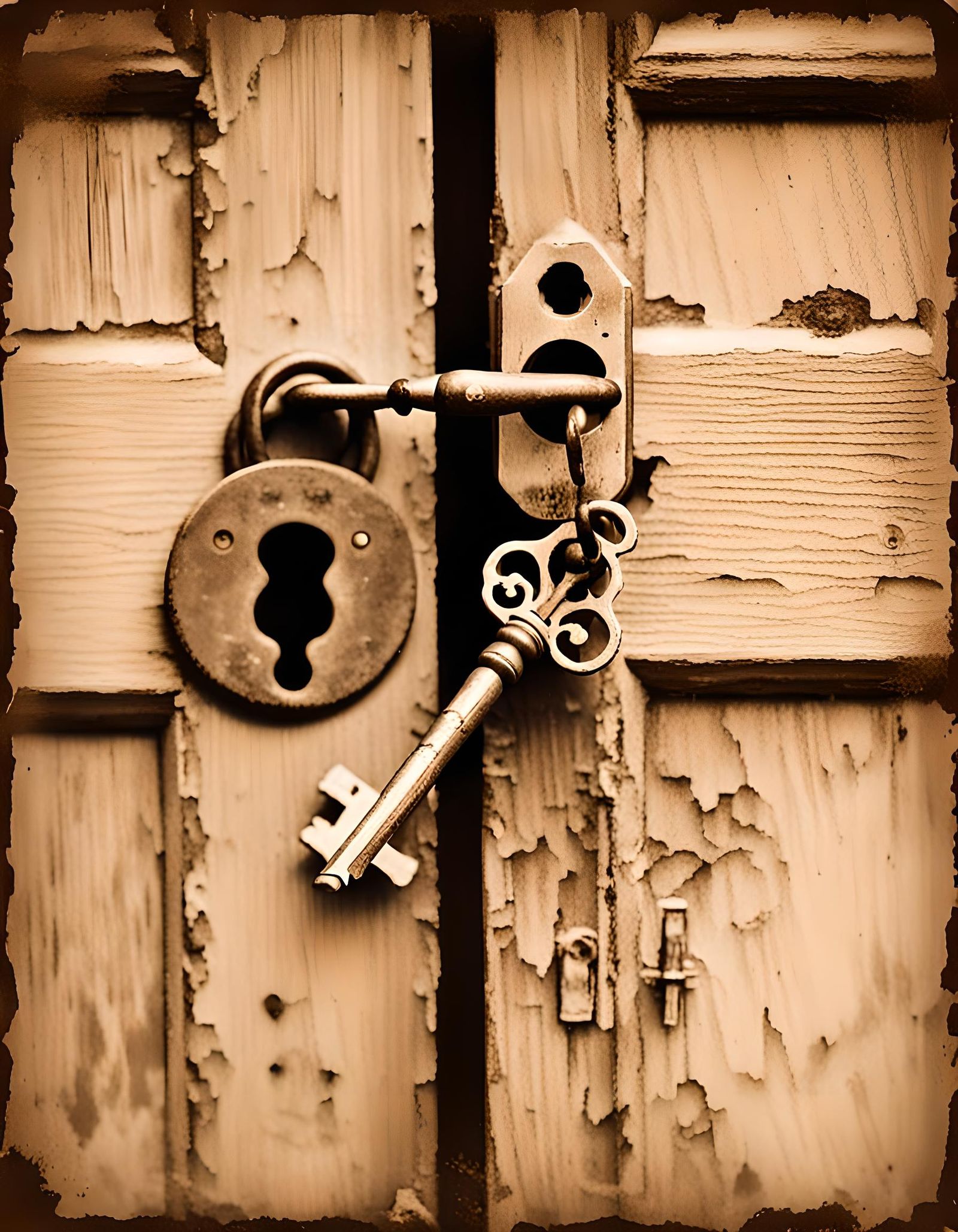Antique Key Finds its Lock: Sepia Photo