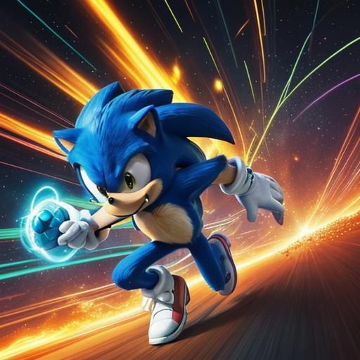 Sonic the Hedgehog with Chaos Emeralds, Digital Art