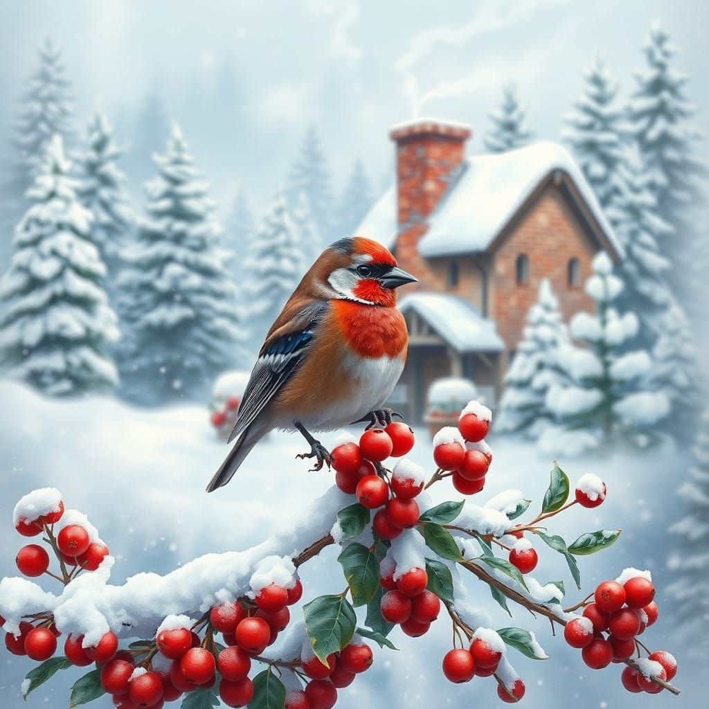 Snowy Cottage Whimsy in Watercolor