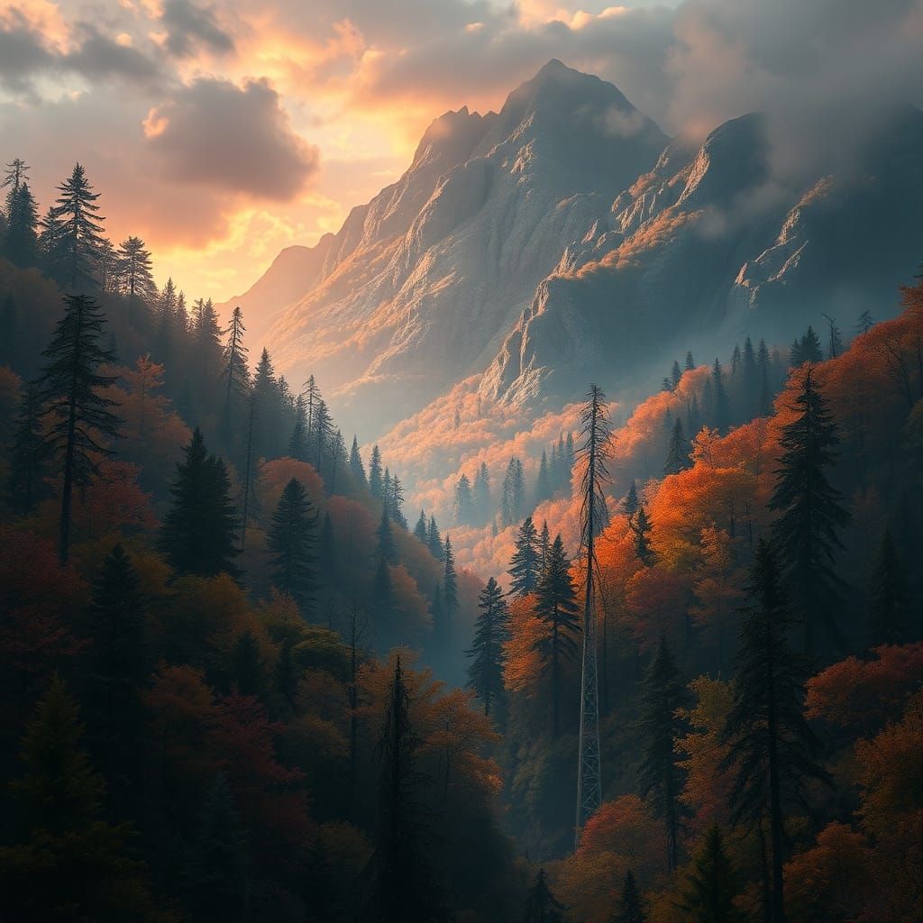 Epic Autumn Forest Valley Cinematic Matte Painting