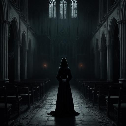 Gothic Horror Lady in Abandoned Chapel Portrait