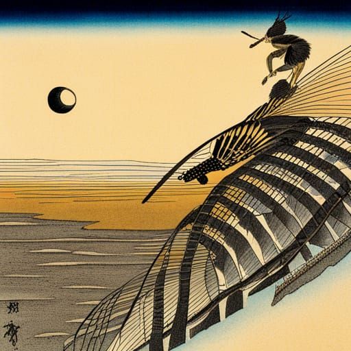 Mantis Gazing at Stars, Hokusai Style