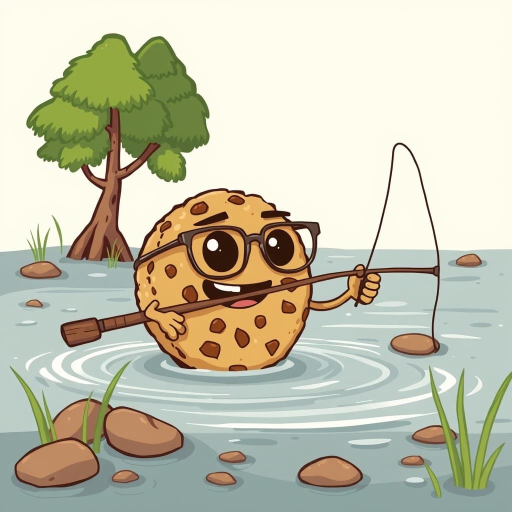Nerdy Cookie Fishes in Swamp in Cartoon Style