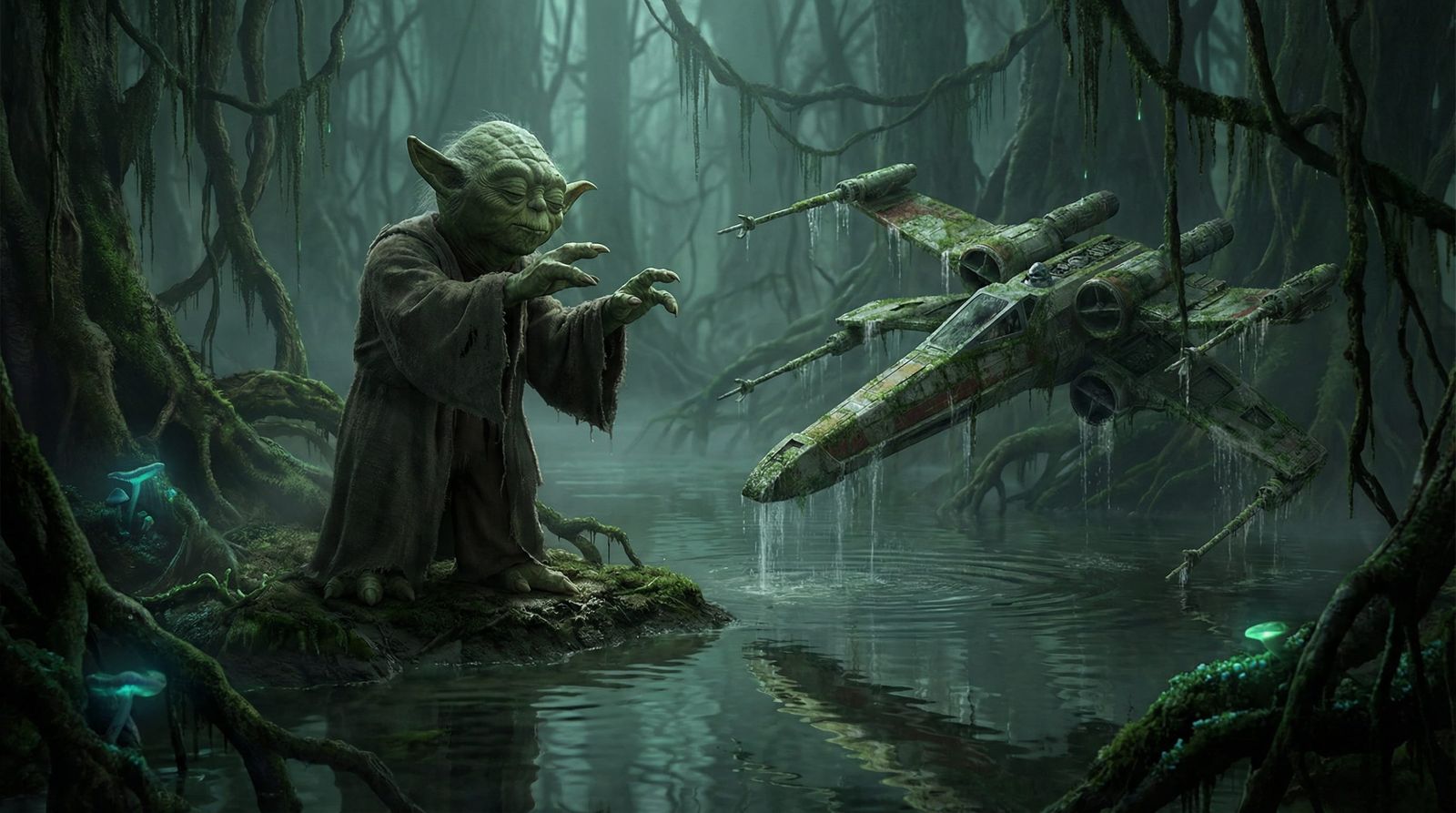 Jedi Master Yoda in Deep Concentration on Dagobah