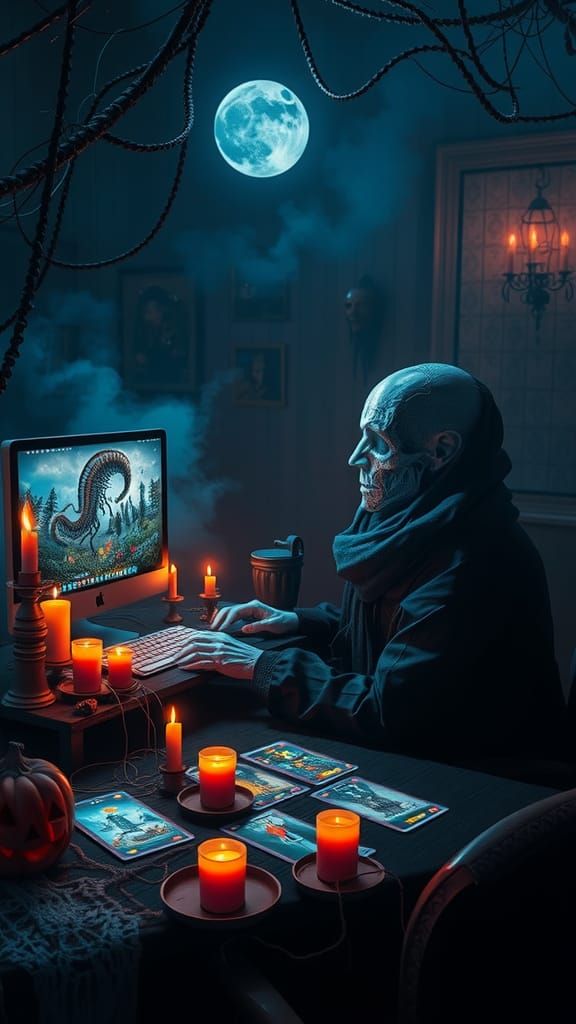 Halloween Tarot Card Creation in Cyberpunk Style