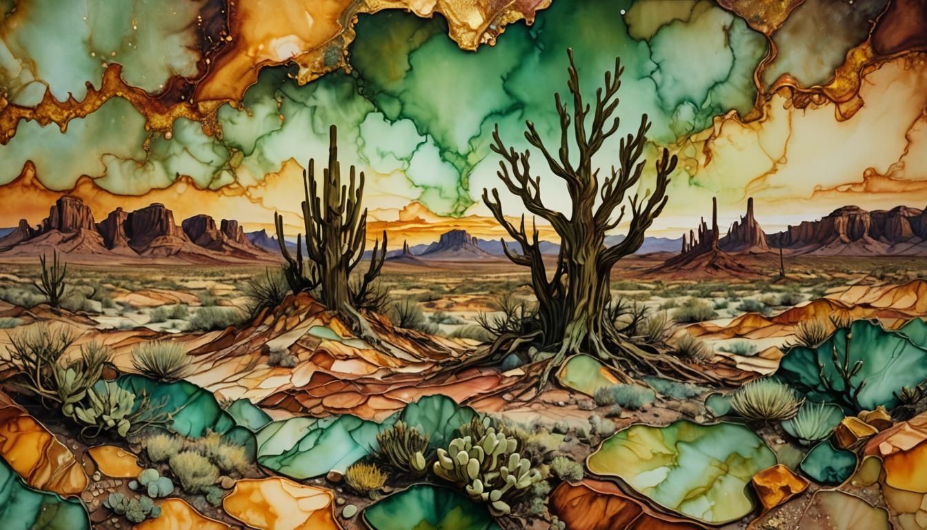 Dreamlike Desert Landscape with Surreal Being