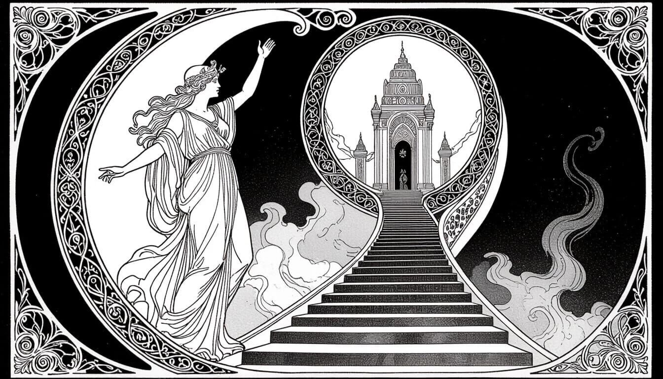 Art Nouveau Goddess Ascending to Temple