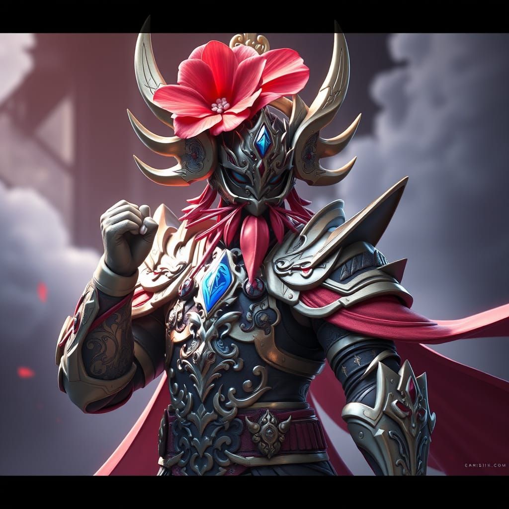 Armored Leshy with Red Flower: Anime 3D Art