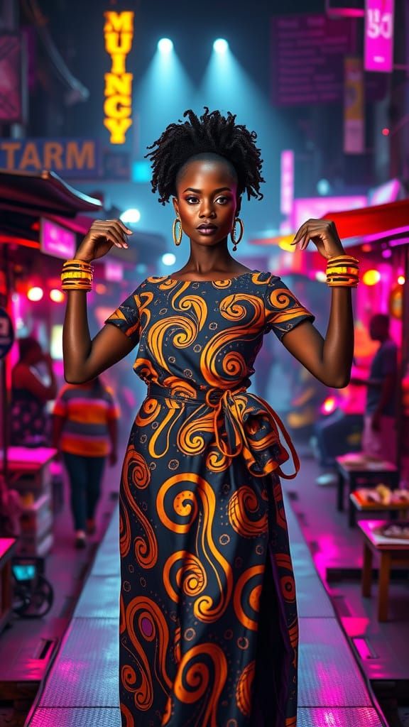 Cyberpunk Goddess Commands Johannesburg Skyline