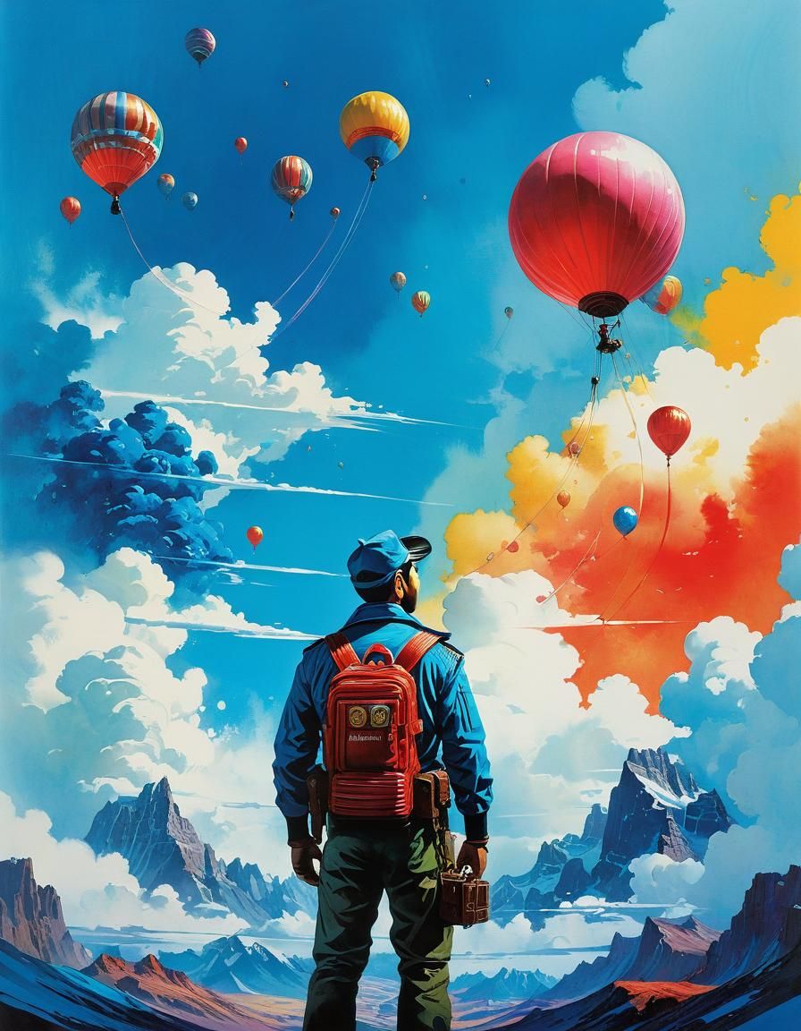 Radiant Soviet Pop Art Sky with Abstract Calligraphy