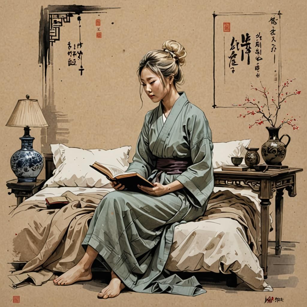 Contemplative Woman in Pencil Sketch Style