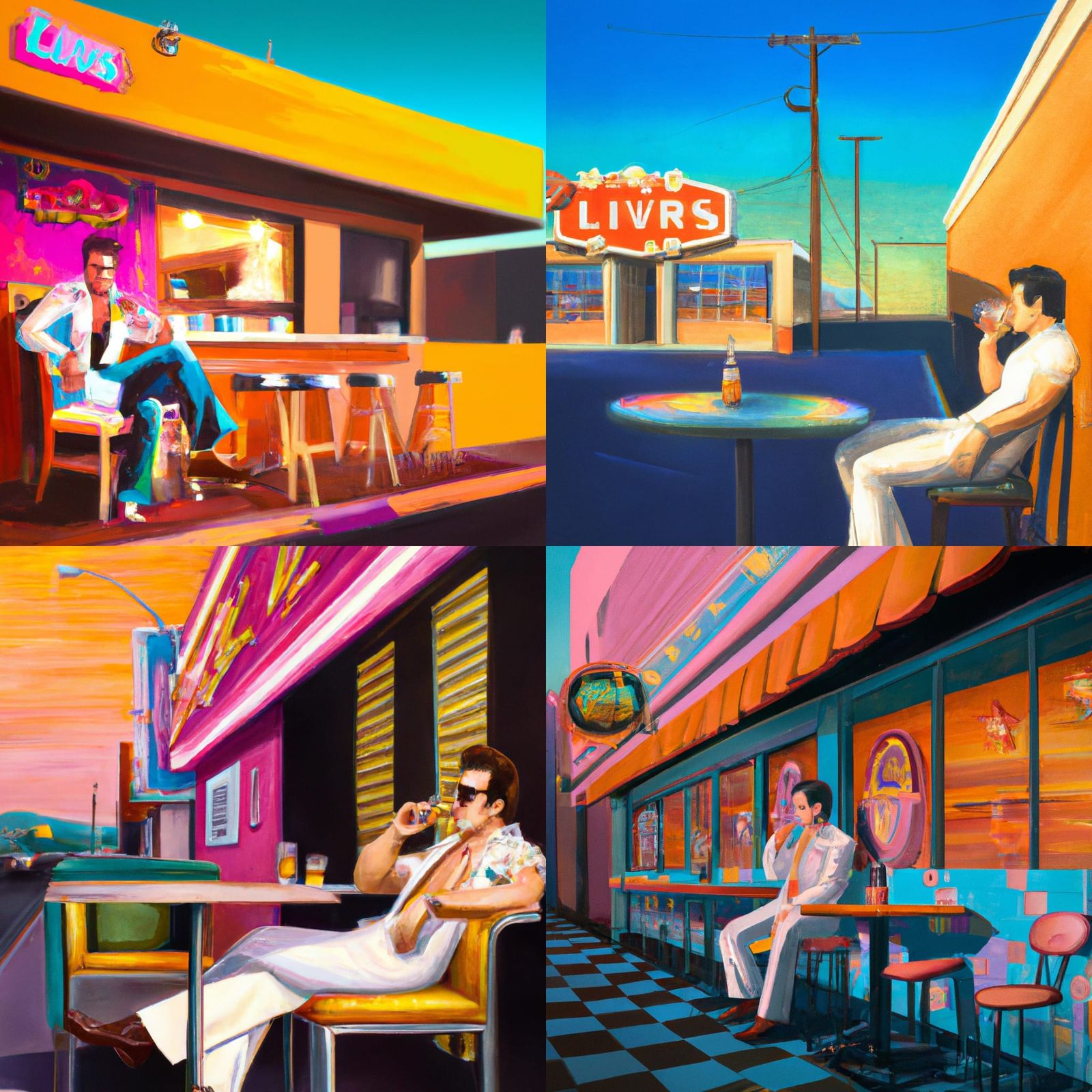 Elvis at a Golden Hour Vegas Bar in a Retro Cool Style