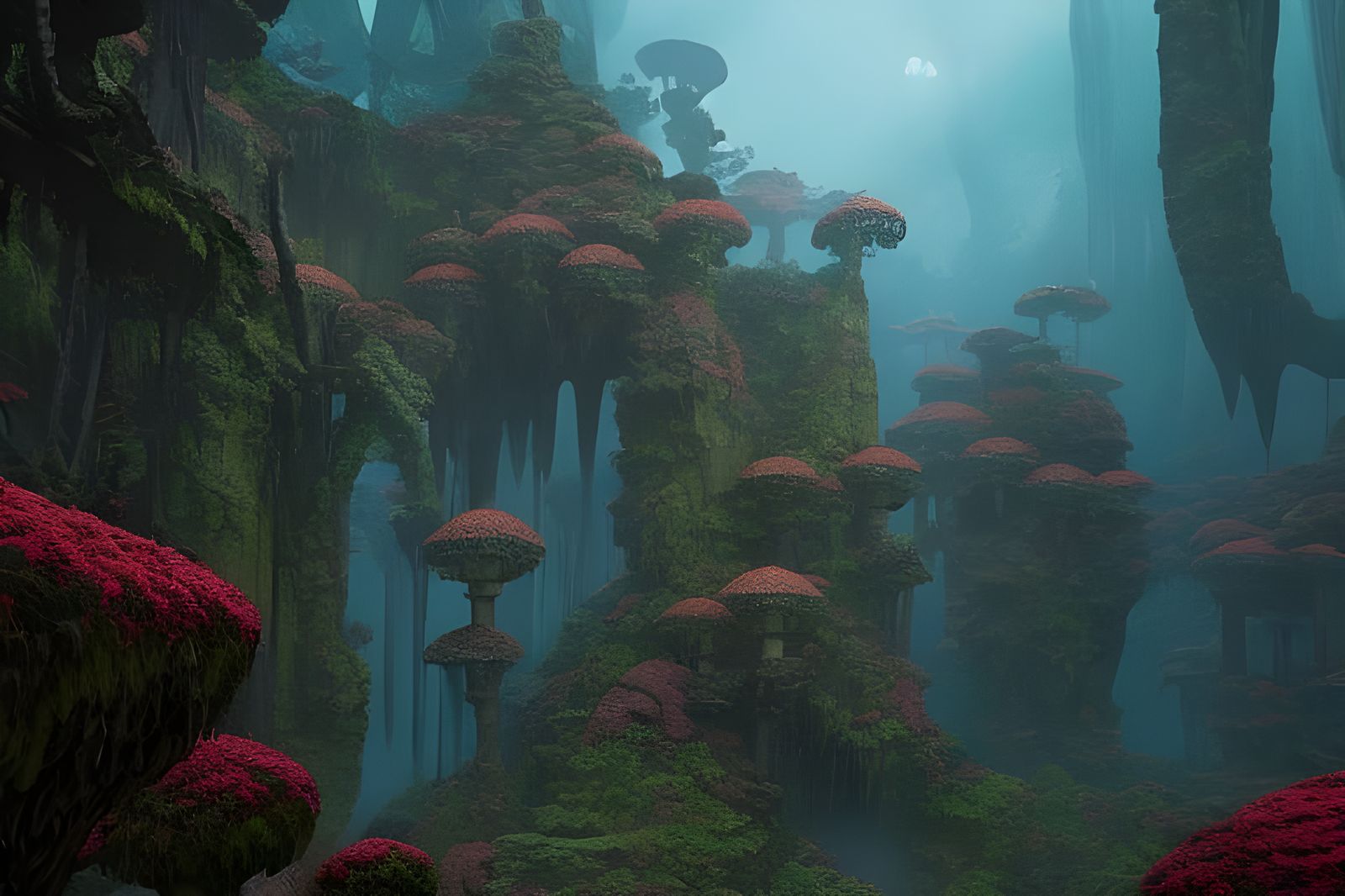 Mushroom Labyrinth in Dark Fantasy Style
