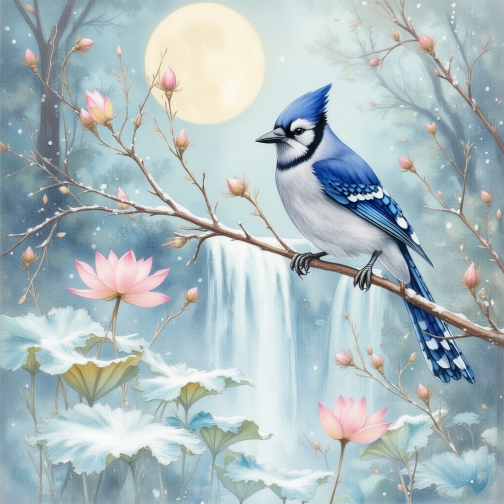 Blue Jay in Muted Isolation Dreamscape