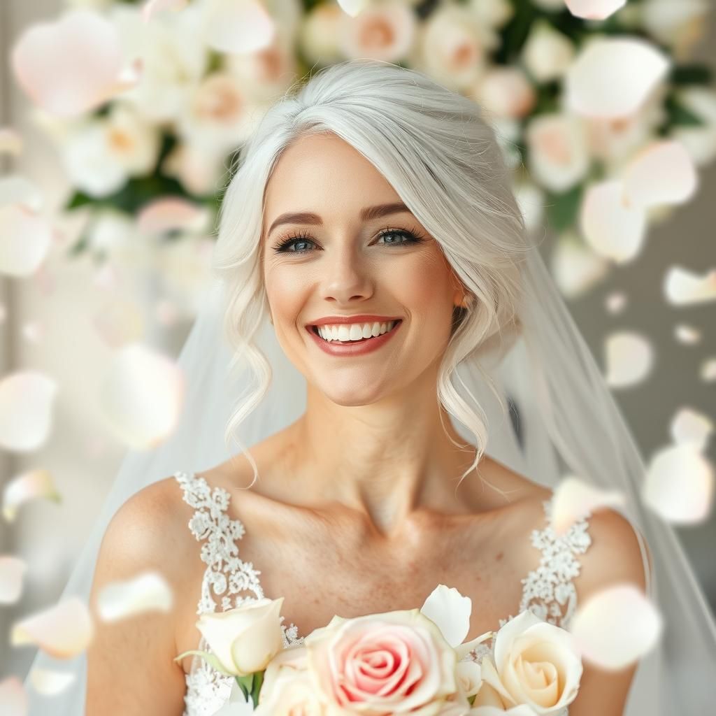 Watercolor Bride in a Shower of Rose Petals