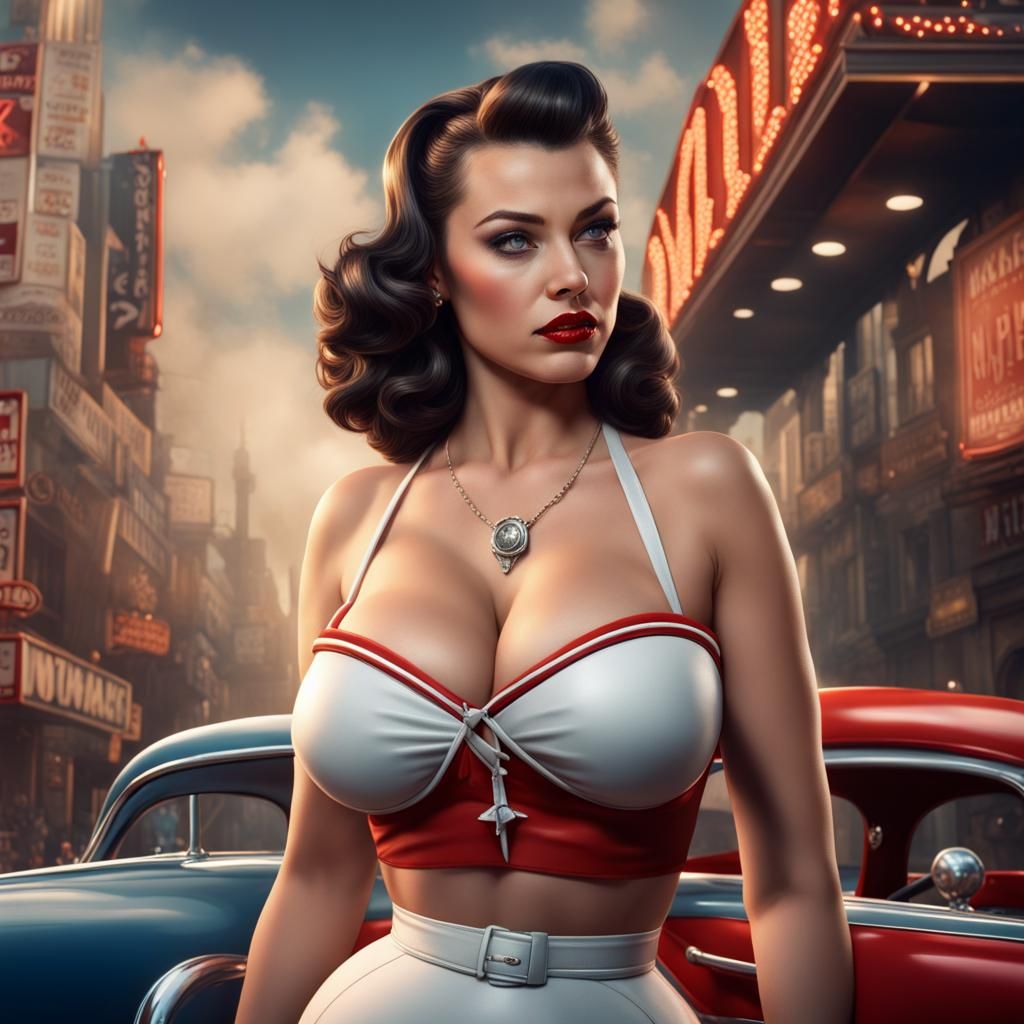 Hyperrealistic Hollywood Pinup Girl in Detailed Matte Painti...