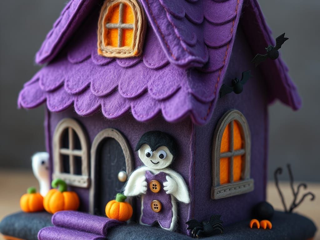Whimsical Felt Haunted House in Storybook Illustration Style