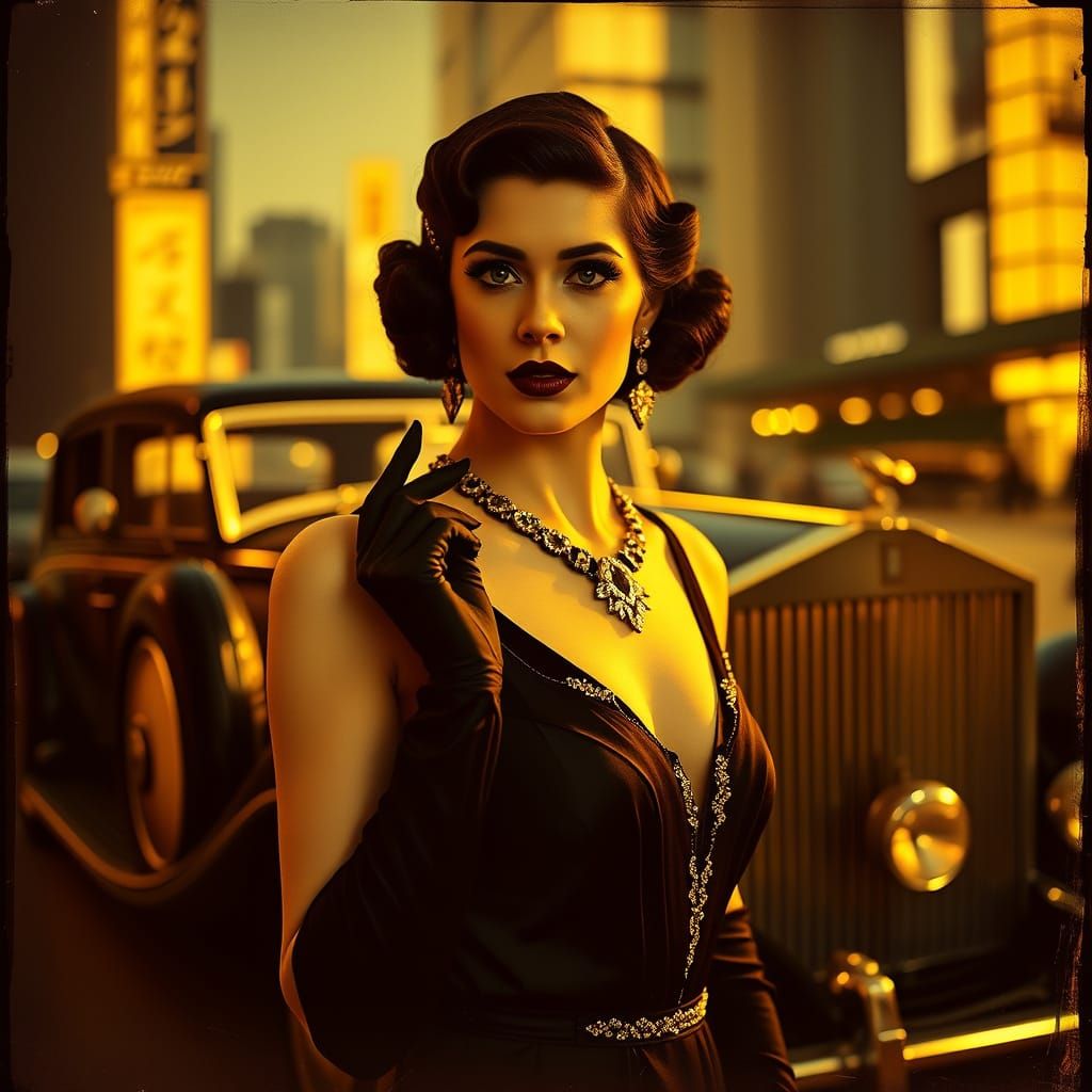 Elegant Woman in 1930s Style, Distressed Film