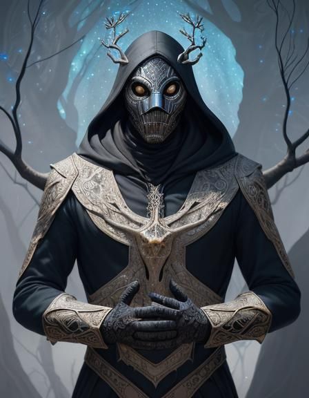 Masked Figure Before Tree of Life, Fantasy Art