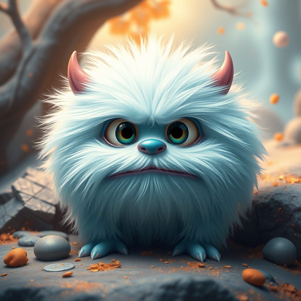 Whimsical Baby Monster in Dreamlike Scene