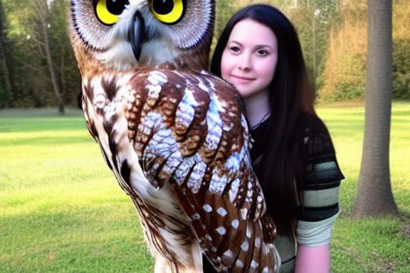Mythical Owl Gryphon Befriends Nerdy Girl