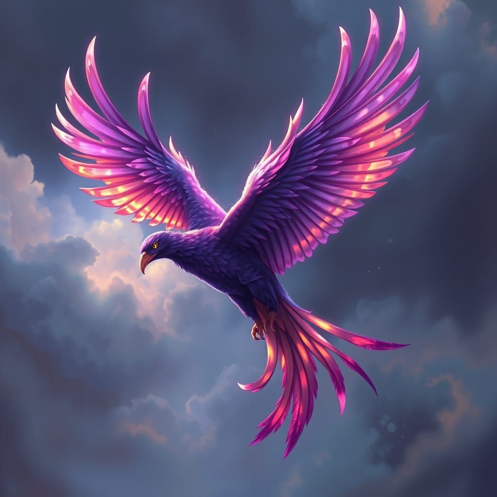 Rainbow Phoenix Soaring in Fantasy Realism Style