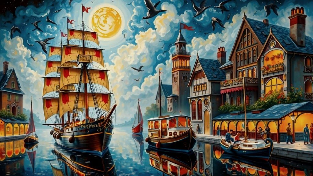 Steampunk Ship Caught in Stormy Weather, Victorian Whimsy