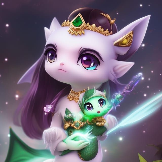 Adorable Chibi Green Dragon with Emerald Gemstone