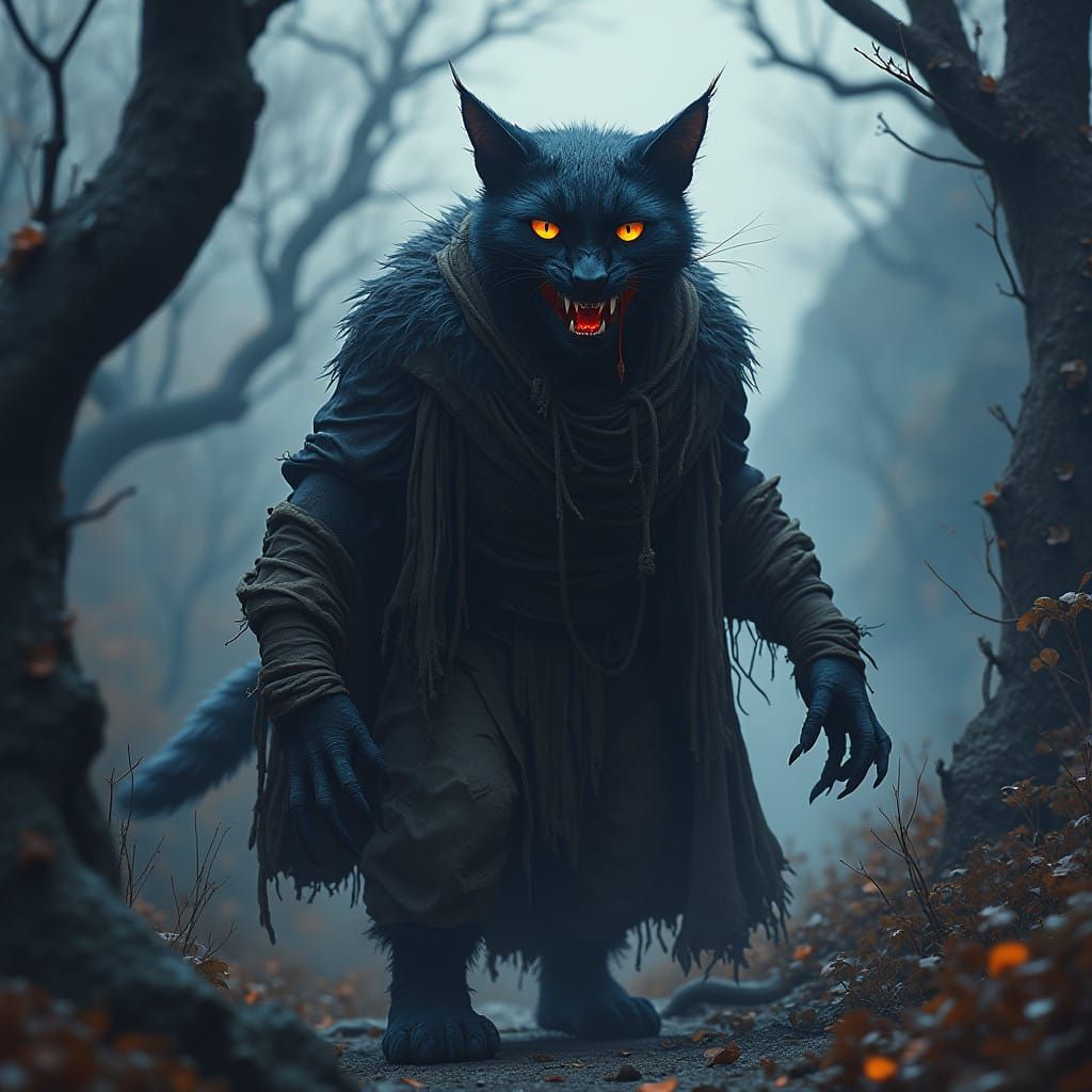 Cyberpunk Beast Emerges from Mystical Landscape