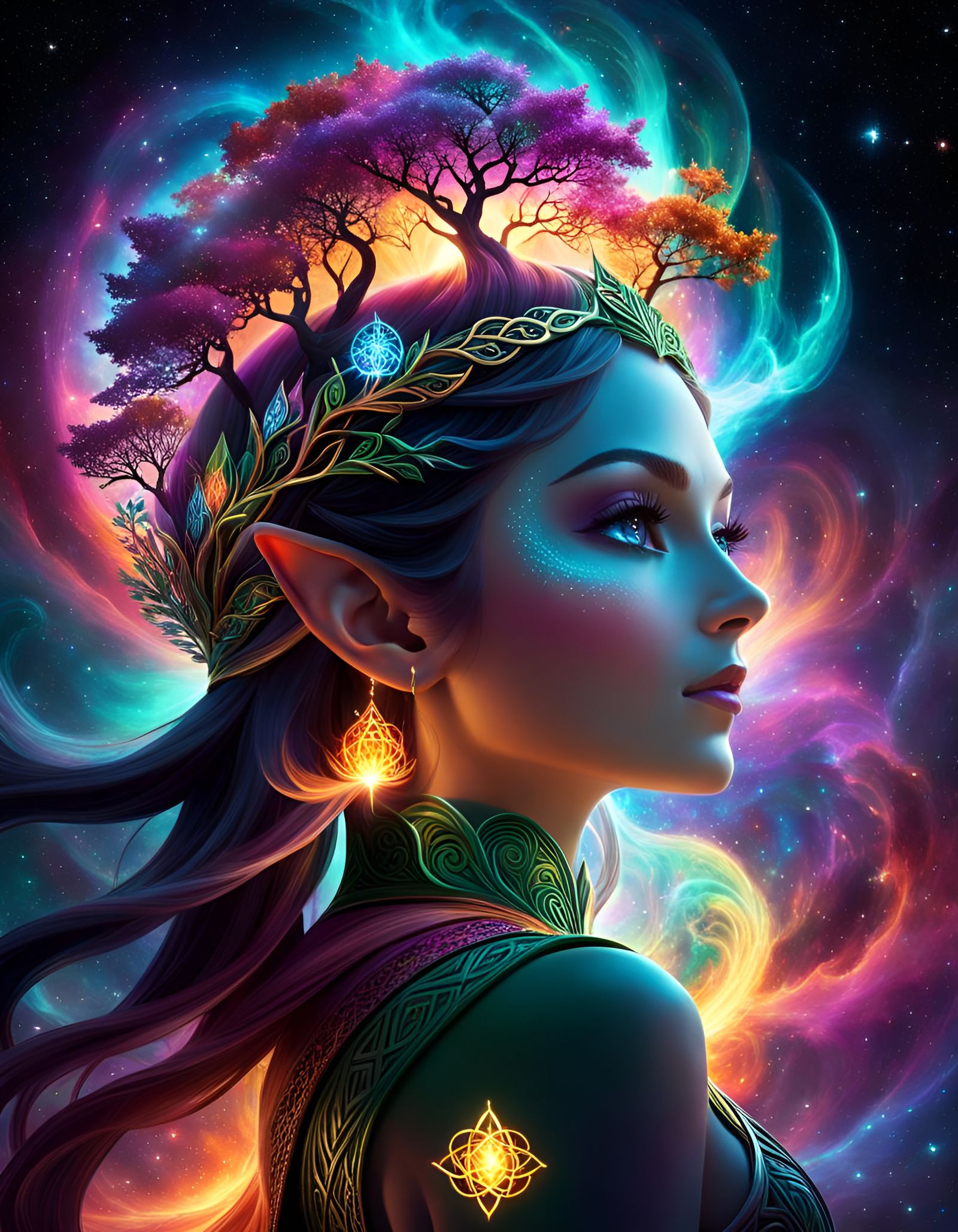 Fantasy Elf with Tree of Life in 3D Animation