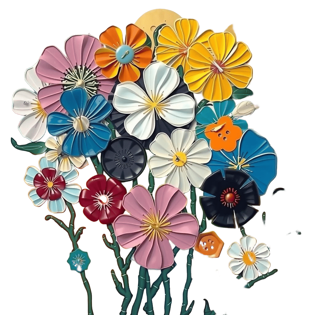 Textured Button Kaleidoscope in Mixed Media Style