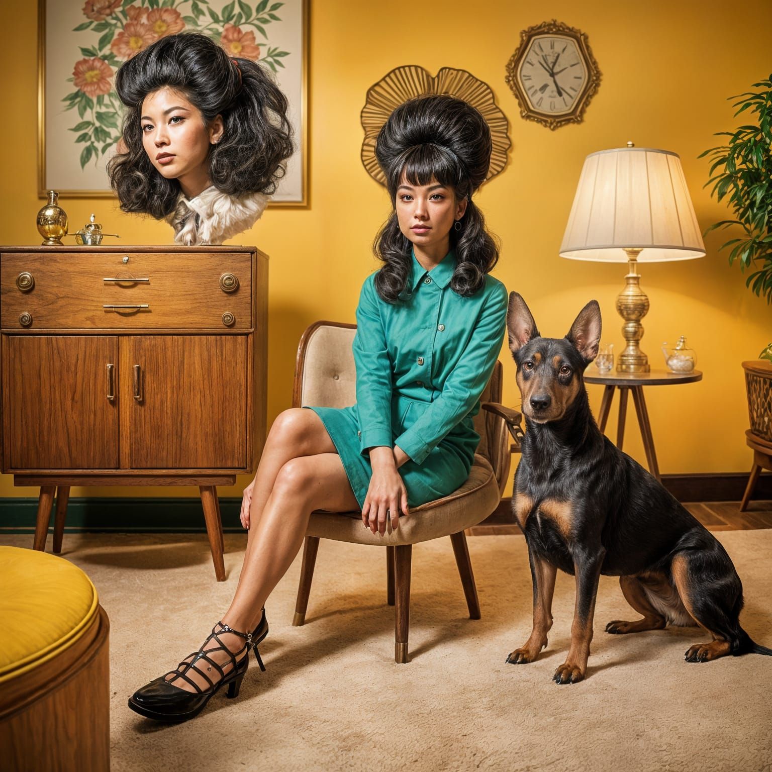 Asian Model with Beehive in Wes Anderson Style