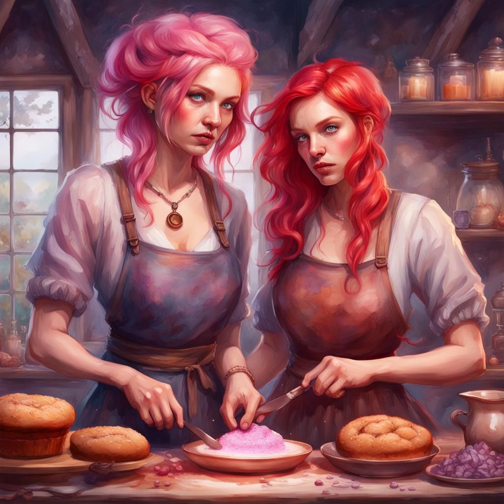 Two Friends Baking in Watercolor Style