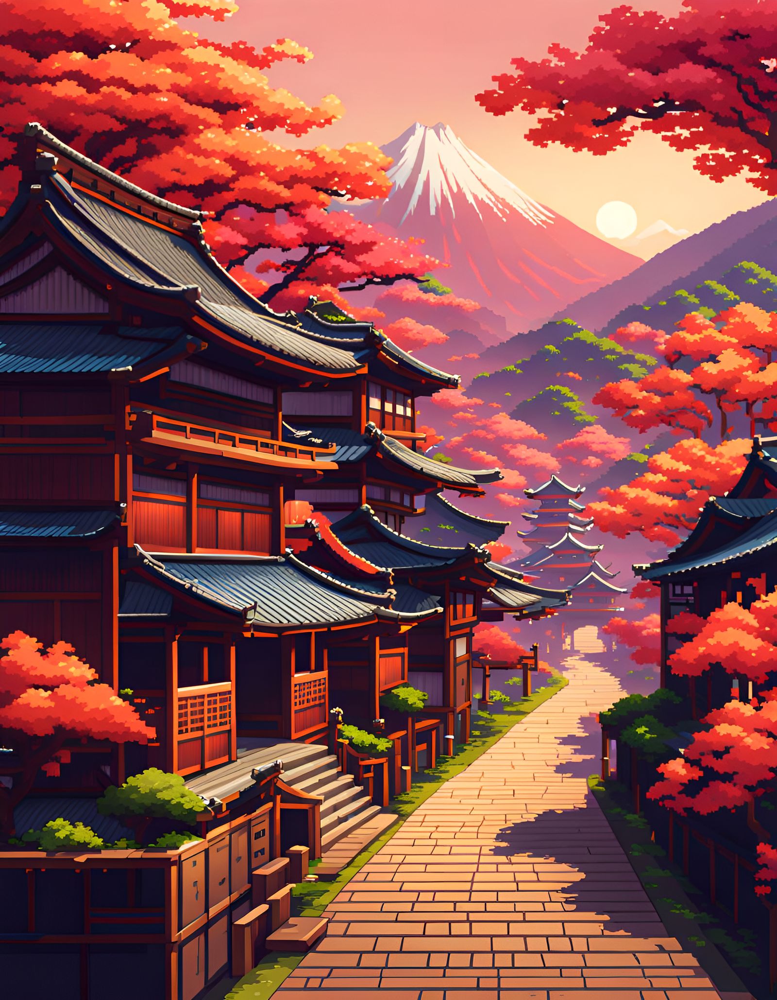 Pixel Art: Traditional Japanese Fantasy City